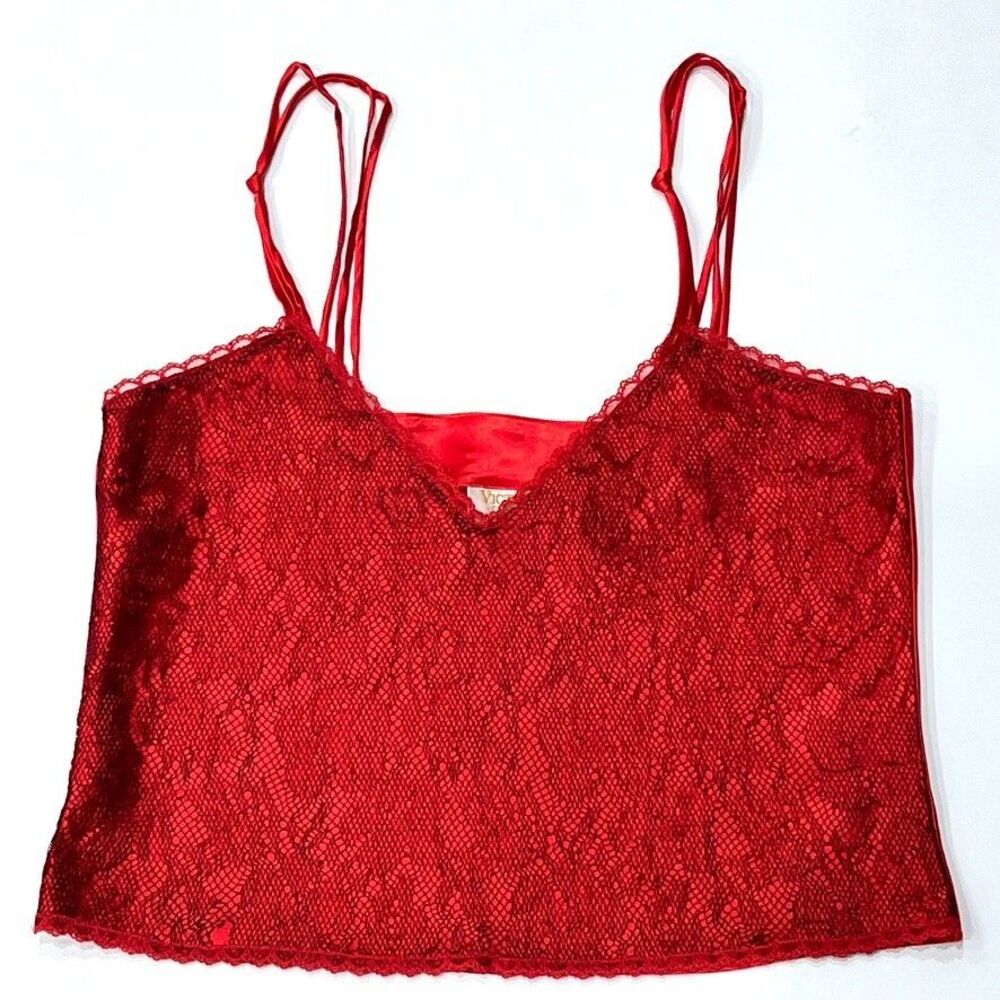 Vintage Victoria’s Secret Gold Label Red Satin Lace Cami Panty Set Small Y2K - Picture 3 of 12